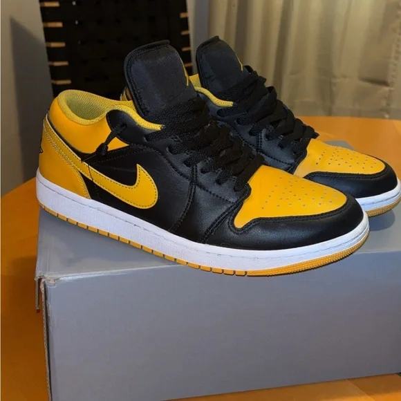 Nike Air Jordan Black and Yellow Athletic Shoes - Picture 4 of 5
